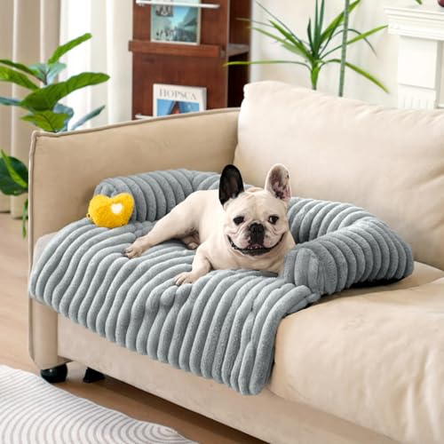 FUNNY FUZZY Haustier-Couchbezug für Sofa, beruhigendes Hundebett für Couch, flauschige Plüsch-Hunde-Couch-Matte als Möbelschutz für mittelgroße Hunde und Katzen, 84 x 71 cm, Nebelgrau von FUNNY FUZZY