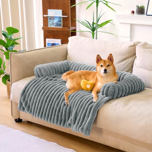 FUNNY FUZZY Haustier-Couchbezug für Sofa, beruhigendes Hundebett für Couch, flauschige Plüsch-Hunde-Couch-Matte für Möbelschutz für große, mittelgroße und kleine Hunde und Katzen, Nebelgrau von FUNNY FUZZY
