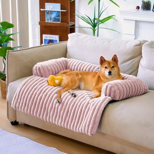 FUNNY FUZZY Haustier-Couchbezug für Sofa, beruhigendes Hundebett für Couch, flauschige Plüsch-Hunde-Couch-Matte für Möbelschutz für große, mittelgroße und kleine Hunde und Katzen, Rosa von FUNNY FUZZY