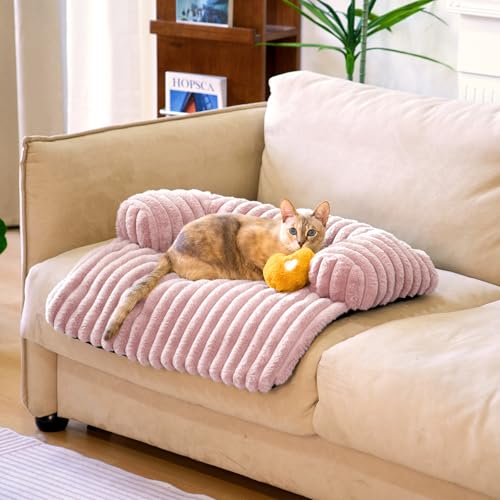 FUNNY FUZZY Haustier-Couchbezug für Sofa, beruhigendes Hundebett für Couch, flauschige Plüsch-Katzenbett-Matte als Möbelschutz für kleine Hunde und Kätzchen, 68 x 61 cm, Rosa von FUNNY FUZZY