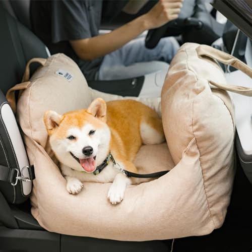FUNNYFUZZY Hundeautositz für kleine Hunde, verstellbare Hunde-Sitzerhöhung für Auto mit Aufbewahrungstaschen, Sicherheits-Clip-On-Leine, abnehmbare verdickte Memory-Füllung unter 25 Jahren, tragbares von FUNNY FUZZY