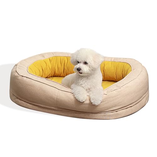 FUNNY FUZZY Donut-Hundebett, Hundebett für kleine Mini-Hunde mit Nackenrolle, Eierkisten-Schaumstoff, abnehmbarer, waschbarer Bezug, rutschfeste Unterseite, Haustier-Couch-Bett für tiefen Schlaf, von FUNNY FUZZY