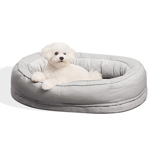 FUNNY FUZZY Ovales Hundebett, Hundebetten für kleine Hunde, orthopädisches Haustierbett, Eierkisten-Schaumstoff mit wasserdichtem Futter, waschbarer, abnehmbarer Bezug für Katzen, Hunde, rutschfeste von FUNNY FUZZY