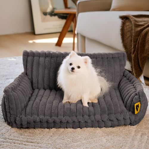 FUNNY FUZZY Hundebett für kleine Hunde, Flauschige Katzen-Couch für Hauskatzen, Beruhigende Couch für Haustiere mit abnehmbarem waschbarem Bezug, rutschfeste Unterseite, Haustier-Couch-Bett für Hund von FUNNY FUZZY