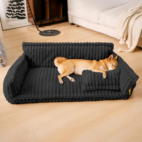 FUNNY FUZZY Hundebett für mittelgroße und große Hunde - Orthopädisches Hundesofa mit abnehmbarem, waschbarem Bezug und rutschfester Unterseite, stützendes Schaumstoff-Haustier-Couch-Bett (Dunkelgrau FUNNY FUZZY Hundebett für mittelgroße und große Hunde - Orthopädisches Hundesofa mit abnehmbarem, waschbarem Bezug und rutschfester Unterseite, stützendes Schaumstoff-Haustier-Couch-Bett (Dunkelgrau von FUNNY FUZZY