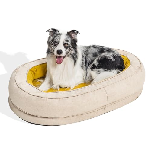 FUNNY FUZZY Hundesofa für große Hunde: Orthopädisches Bett für kleine Hunde mit Nackenrolle, stützender Eierschaum, abnehmbarer, waschbarer Bezug, rutschfeste Unterseite, Haustier-Couch-Bett für von FUNNY FUZZY