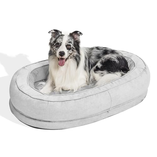 FUNNY FUZZY Hundebett für große Hunde, Donut-Hundebett mit orthopädischem, wasserdichtem Eierkisten-Schaumstoff mit waschbarem, abnehmbarem Haustierbettbezug, rutschfestes XL-Hundebett für extra große von FUNNY FUZZY