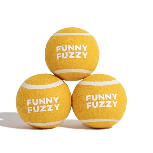 FUNNY FUZZY Quietschende Tennisbälle für Hunde, hochsichtbare Hundebälle, interaktives Hundespielzeug für große Hunde, ideal zum Spielen und Training im Freien, 3 Stück, 6,2 cm von FUNNY FUZZY