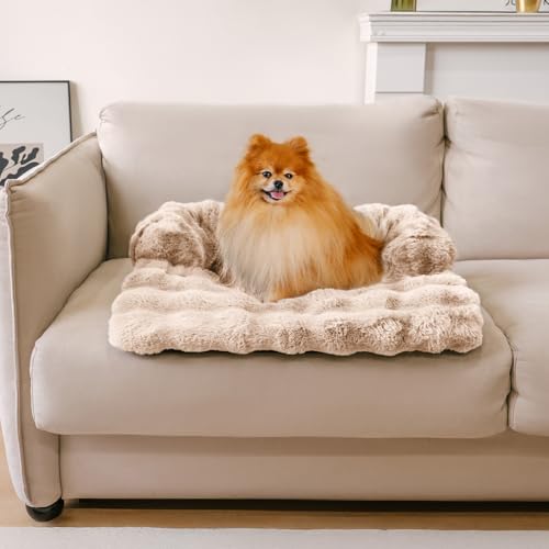 FUNNYFUZZY Beruhigende Hundebett-Matte, flauschiger Couchbezug für Sofa, Möbelschutz mit abnehmbarem, waschbarem Bezug für kleine Hunde und Katzen (Kaffee, 70 x 61 x 14 cm) von FUNNY FUZZY