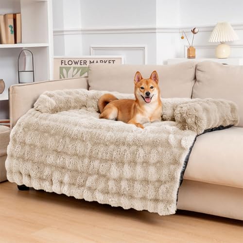 FUNNYFUZZY Beruhigende Hundebett-Matte, flauschiger Couchbezug für Sofa, Möbelschutz mit abnehmbarem, waschbarem Bezug für mittelgroße kleine Hunde und Katzen (Kaffee, 120 x 94 x 16 cm) von FUNNY FUZZY