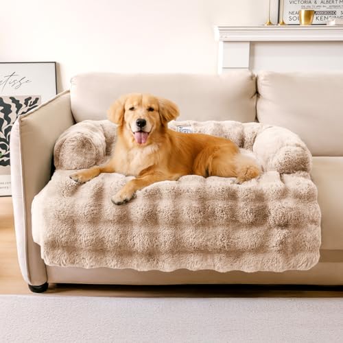 FUNNYFUZZY Beruhigende Hundebett-Matte, flauschiger Couchbezug für Sofa, Möbelschutz mit abnehmbarem, waschbarem Bezug für mittelgroße kleine Hunde und Katzen (Kaffee, 94 x 84 x 16 cm) von FUNNY FUZZY