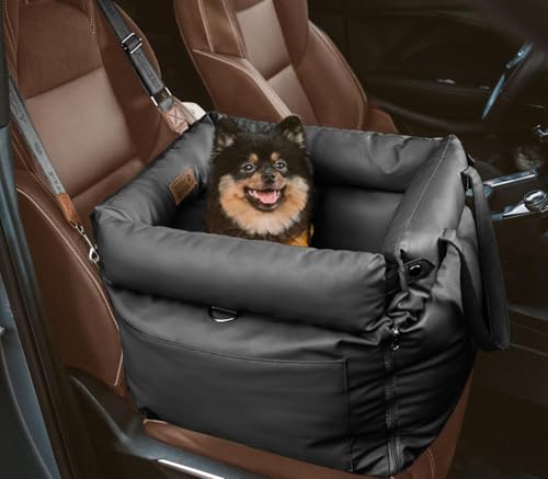 Funny Fuzzy Hundeautositz für mittelgroße Hunde, wasserdicht, 3-in-1, weiches Leder, für Reisen und Zuhause, tragbar und sicher, passend für Haustiere bis zu 15,9 kg (schwarz) von FUNNY FUZZY