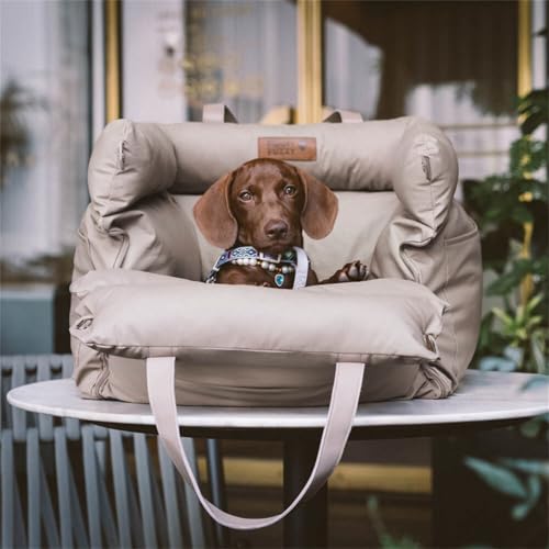 FUNNYFUZZY Hundeautositz für kleine Hunde, wasserdichtes Hunde-Autobett mit Aufbewahrungstasche, Sicherheits-Clip-on-Hundeleine, abnehmbarer tragbarer Haustier-Autositz (Grau, 55 x 50 x 45 cm) von FUNNY FUZZY