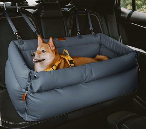 Funny Fuzzy Hundeautositz für kleine Hunde, wasserdichtes Hunde-Autobett mit Aufbewahrungstasche, Sicherheits-Clip-On-Hundeleine, abnehmbarer, tragbarer Haustier-Autositz (Abyss Blue, 95 x 41,9 x 45 von FUNNY FUZZY