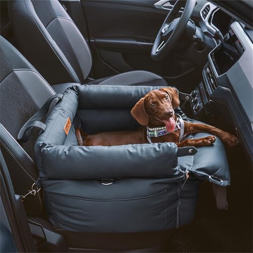 Funny Fuzzy Hundeautositz für mittelgroße Hunde, wasserdicht, 3-in-1, weiches Leder, für Reisen und Zuhause, tragbar und sicher, passend für Haustiere bis zu 15,9 kg (blau) von FUNNY FUZZY