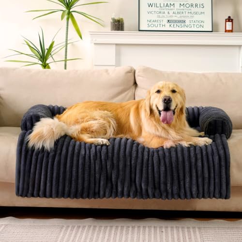 Fuzzy Haustier-Couchbezüge für Sofa, 119,4 cm L × 94 cm B × 15,2 cm H, beruhigendes Hundebett, flauschige Plüsch-Hundematte als Möbelschutz mit Nackenrolle für große, mittelgroße und kleine Hunde und von FUNNY FUZZY