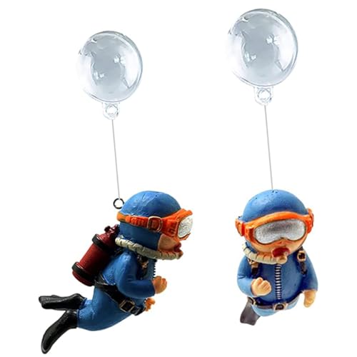 FUNOMOCYA 2 Stück Schwimmende Taucher Ornamente für Aquarien Kreative Unterwasser Dekoration mit Einstellbarem Auftrieb und Buntem Design für Fisch Tanks Lebendige Aquarienlandschaft von FUNOMOCYA