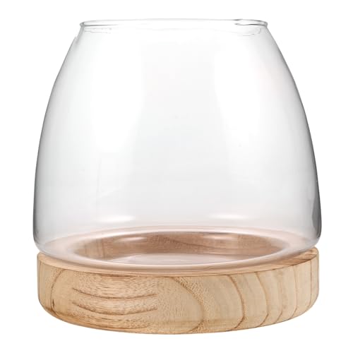 FUNOMOCYA Kleines Hydroponisches Pflanzen-Terrarium Glasvase mit Holzsockel Klarer Hydroponik-blumenvase für Tischdekoration Propagation Jar für Büro und Zuhause Dekorative FUNOMOCYA Kleines Hydroponisches Pflanzen-Terrarium Glasvase mit Holzsockel Klarer Hydroponik-blumenvase für Tischdekoration Propagation Jar für Büro und Zuhause Dekorative von FUNOMOCYA