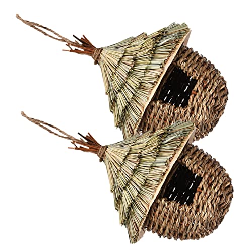 FUNOMOCYA Kolibri- Aus Stroh Gewebtes Vogelhaus Natürlicher Vogel Vogelbrutplatz Hängender Vogel Vogelnest Lebensechtes Papageienhaus Vogelzuchthaus Natürliches Papageienhaus Gras von FUNOMOCYA