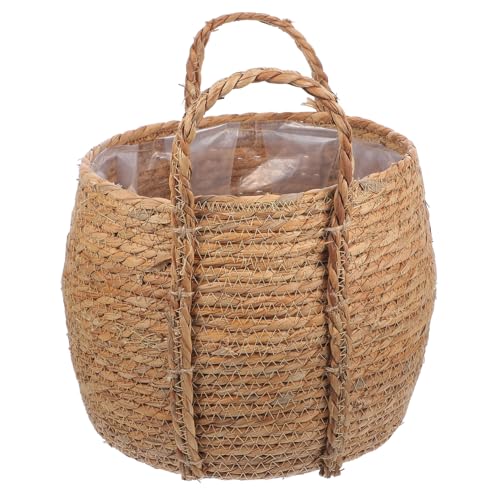 FUNOMOCYA Korb Für Desktop Wäschekorb Aufbewahrungskorb Lagerung Gewebte Körbe Weiden Lagerbehälter Handhaben Rattan Blumenbank Blumenvase Dekoration Geflochtener Pflanzkorb Blumentopf Stroh von FUNOMOCYA