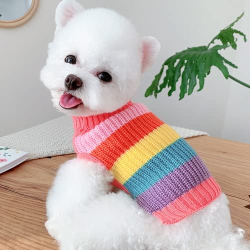 FUNZE Mode Regenbogen Pullover Haustier Hund Kleidung Herbst Strick Baumwolle Lässige Pullover Hoodies Für Kleine Hundewelpen Kostüme Pudel von FUNZE