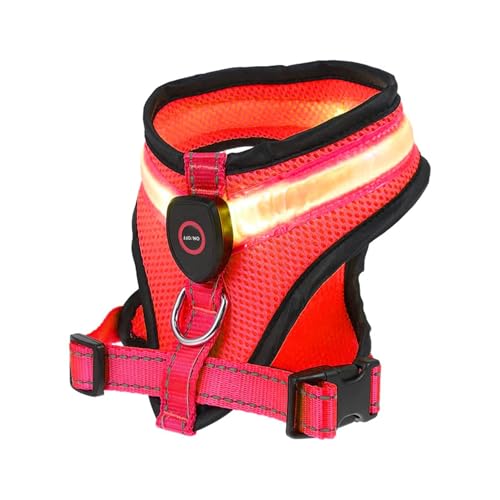 Step-in Air LED-Geschirr, Allwetter-Netzgewebe, reflektierend, kein Ziehen, Geschirr für kleine, mittelgroße Hunde, Katzen – sichere Schnalle, D-Ring, wiederaufladbar, wasserabweisend (Rot, Medium) von FUR SAFETY