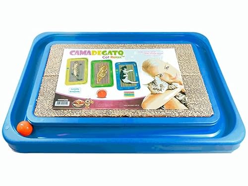 Cat Relax Kratzbrett - Katzenspielzeug & Bett - 3 in 1 Katzenkratzer mit Ball - Board Katzenkratzer mit Kugelbahn - Lustiges Geschenk - Kätzchen Kratzmatte - Nachfüllung erhältlich (Blau) von FURACÃOPET
