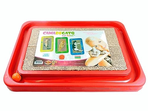 Cat Relax Kratzbrett - Katzenspielzeug & Bett - 3 in 1 Katzenkratzer mit Ball - Board Katzenkratzer mit Kugelbahn - Lustiges Geschenk - Kätzchen Kratzmatte - Nachfüllung erhältlich (Rot) von FURACÃOPET