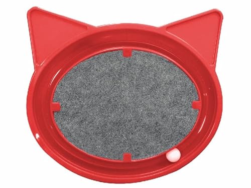 FURACÃOPET Katzenspielzeug mit Kratzunterlage und rollendem Ball - Ovale Spur für unabhängiges Spielen und Instinktstimulation (Rot) von FURACÃOPET