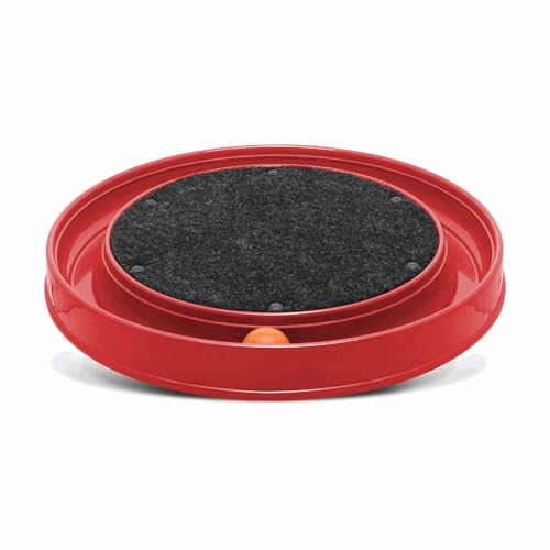 FURACÃOPET Runder Kratzbaum mit Ball - Interaktiver Kratzteppich und Spielbahn für Stressabbau und Spaß (Rot) von FURACÃOPET