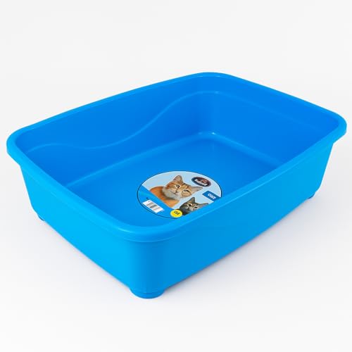 Offene Katzentoilette - Große Antihaft-Katzentoilette für kleine & große Katzen | Langlebige Standardbox, leicht zu reinigen (Blau) von FURACÃOPET