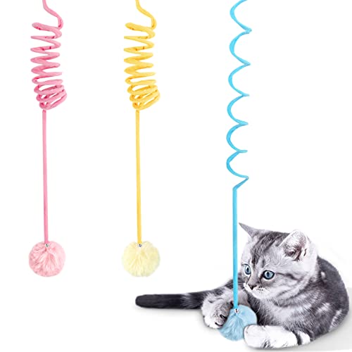 FURJOY Katzen Frühlingsspielzeug, Selbst-Spiel hängende Dehnbare Katze Frühling mit Glocke, 3-Stück weiche Plüsch interaktive Katze Spielzeug für Jagd und Spielen von FURJOY
