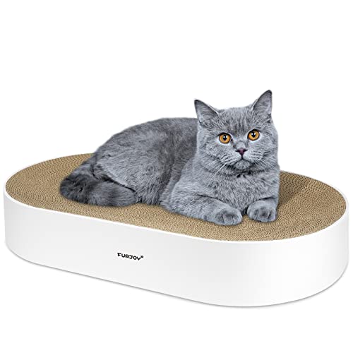 Furjoy Katzen Kratzbrett, 63 x 35 x 10 cm, Ovale Kratzmöbel, Kratzmatte, Lounge, Kratzschale für Katzen mit Katzenminze [ Home Clean Design mit Kratzbox] von FURJOY