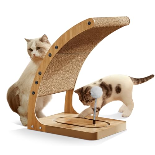 FURJOY Katzenkratzer, Premium-Kratzunterlage mit solidem mattiertem Rahmen und Drehteller-Spielzeug, vertikal gebogener Katzenkratzer für Indoor-Katzen, austauschbarer Katzenkratzkarton von FURJOY