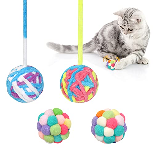 FURJOY Katzenspielzeugbälle mit Glocke, bunte, weiche Katzenbälle, interaktives Katzenspielzeug für Katzen und Kätzchen im Innenbereich (2 Glockenbälle und 2 flauschige Bälle) von FURJOY