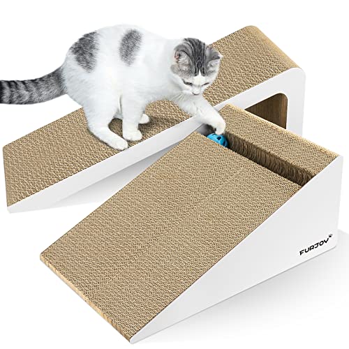 Furjoy Katzen Kratzbrett, Vertikale 2-in-1 Kratzmöbel, Kratzmatte, Lounge, kratzpappe für Katzen mit Katzenminze & Glöckchen [Mehrere Kratzwinkel, 50 x 24 x 20 cm & 37 x 24 x 15 cm] von FURJOY