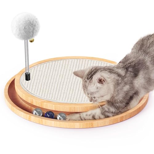 Furjoy Katzenkratzer, Natürliche Sisalmatte Kratzpads für Katzen mit Glocken Ball, Interaktives Katzenspielzeug Kugelbahn Für die Jagd auf die Jagd Mental Physical Exercise Puzzle von FURJOY