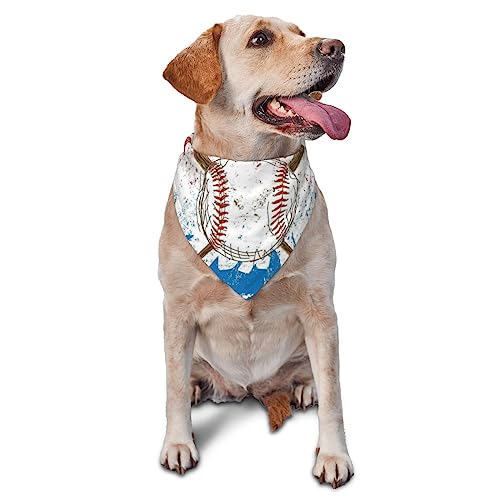 Handgezeichnete Baseballschläger und Ball Hund Bandana Niedlich Weich Waschbar Hund Schal Sommer Einstellbare Katze Halstuch Lätzchen Haustier Dreieckstuch von FURLOU