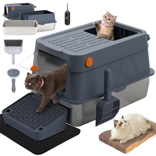 FURLUXE XL Edelstahl Katzentoilette mit Deckel, 3-in-1 Offene & Geschlossene Katzentoilette, Antihaft- & Anti-Auslauf-XL Metall-Katzentoilette, Einfache Reinigung & Geruchloses Design für mehrere FURLUXE XL Edelstahl Katzentoilette mit Deckel, 3-in-1 Offene & Geschlossene Katzentoilette, Antihaft- & Anti-Auslauf-XL Metall-Katzentoilette, Einfache Reinigung & Geruchloses Design für mehrere von FURLUXE