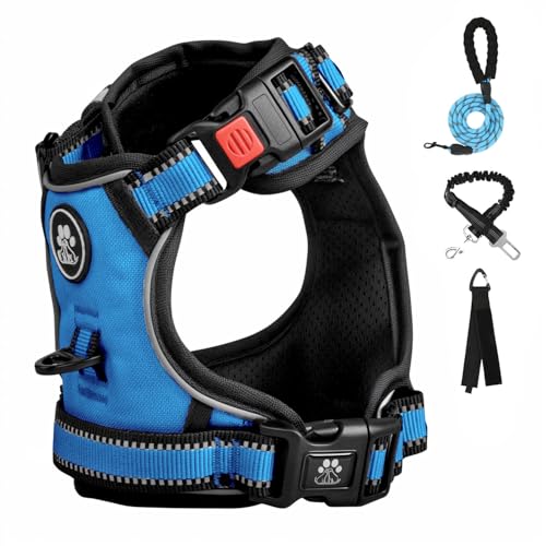 FURRYFECTION Anti Zug Hundegeschirr, Brustgeschirr kleine Hunde Sicherheitsgeschirr Welpen, Antizuggeschirr Erziehungshalsband Welpengeschirr reflektierend, Blau von FURRYFECTION