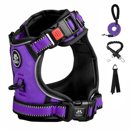 FURRYFECTION Anti Zug Hundegeschirr, Brustgeschirr kleine Hunde Sicherheitsgeschirr Welpen, Antizuggeschirr Erziehungshalsband Welpengeschirr reflektierend, Lila von FURRYFECTION