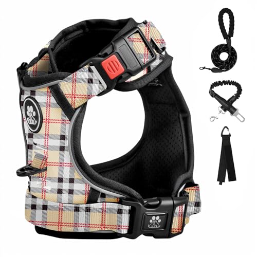 FURRYFECTION Plaid Hundegeschirr für mittelgroße Hunde, kein Ziehen, reflektierendes Haustiergeschirr, verstellbare Vorderleine und Sicherheitsgurt, Beige & Weiß FURRYFECTION Plaid Hundegeschirr für mittelgroße Hunde, kein Ziehen, reflektierendes Haustiergeschirr, verstellbare Vorderleine und Sicherheitsgurt, Beige & Weiß von FURRYFECTION
