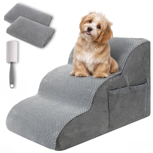 FURRYPAWS Hundetreppe - Gelenkschutz Design, Haustiertreppe für kleine Hunde, Hunderampe für Bett und Sofa, mit Lint Roller & Ersatzbezug, Rutschfestes Sicherheitssystem FURRYPAWS Hundetreppe - Gelenkschutz Design, Haustiertreppe für kleine Hunde, Hunderampe für Bett und Sofa, mit Lint Roller & Ersatzbezug, Rutschfestes Sicherheitssystem von FURRYPAWS