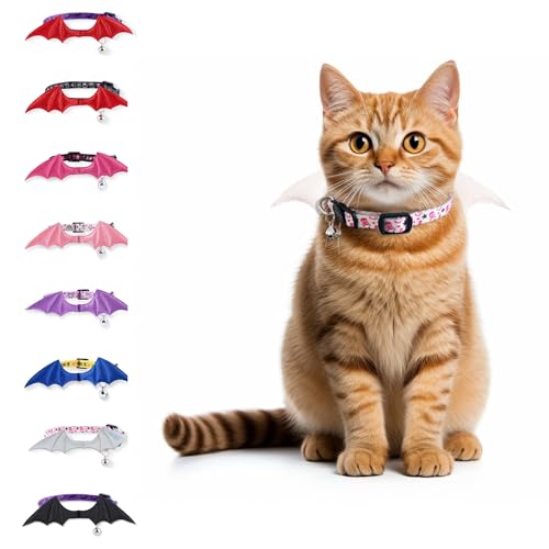 FURRYUMI Fledermausflügel-Katzenhalsband mit Glöckchen, verstellbares Kätzchenhalsband mit Sicherheitsverschluss für Jungen und Mädchen, Katzen, Halloween-Weihnachts-Katzenzubehör für Kätzchen, Welpen FURRYUMI Fledermausflügel-Katzenhalsband mit Glöckchen, verstellbares Kätzchenhalsband mit Sicherheitsverschluss für Jungen und Mädchen, Katzen, Halloween-Weihnachts-Katzenzubehör für Kätzchen, Welpen von FURRYUMI