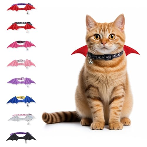 FURRYUMI Fledermausflügel-Katzenhalsband mit Glöckchen, verstellbares Kätzchenhalsband mit Sicherheitsverschluss für Jungen und Mädchen, Katzen, Halloween-Weihnachts-Katzenzubehör für Kätzchen, Welpen von FURRYUMI