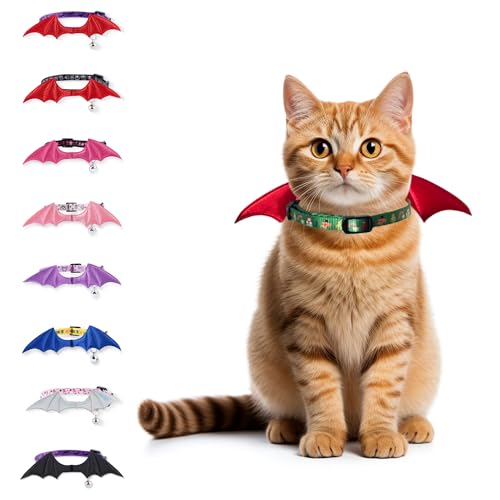 FURRYUMI Fledermausflügel-Katzenhalsband mit Glöckchen, verstellbares Kätzchenhalsband mit Sicherheitsverschluss für Jungen und Mädchen, Katzen, Halloween-Weihnachts-Katzenzubehör für Kätzchen, Welpen von FURRYUMI