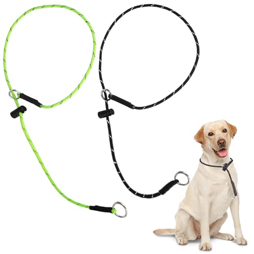 Hundehalsband, kein Ziehen, reflektierend, 453,6 kg, Paracord-Seil, Show-Slip, Hundehalsband, 2 Stück, für Hundetraining, Hundehalsband (Neongrün und Schwarz, 75 cm) von FURSDOLY