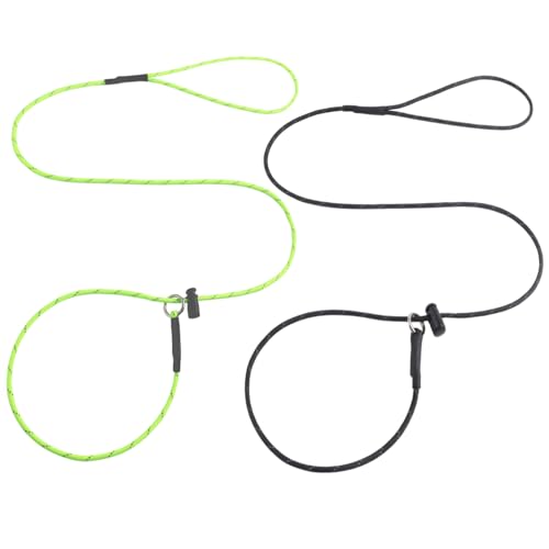 Hundeleine, Welpen-Trainingsleine, 1,6 cm, dünn, reflektierend, Paracord-Leine mit 12-Kernstärke, 453,6 kg Zugkraft, 2 Stück, für kleine und mittelgroße Hunde (Schwarz und Neongrün, 1,5 m) von FURSDOLY