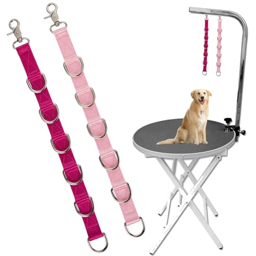 Hundepflegeschlaufen-Verlängerungsgurte, strapazierfähig, Nylon, verstellbar, Schnellverschluss, für Fellpflege, Tisch und Haustiersalon, Rosa und Hellrosa, 2 Stück von FURSDOLY