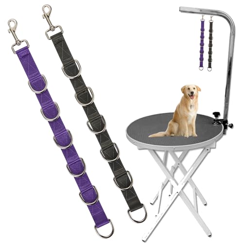 Hundepflegeschlaufen-Verlängerungsgurte, strapazierfähig, Nylon, verstellbar, Schnellverschluss, für Fellpflege, Tisch und Haustiersalon, Violett und Grau, 2 Stück von FURSDOLY